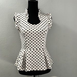 Anthropologie white/black polka dot top